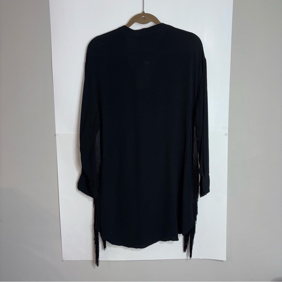 Zara Black Fringed Sleeve Blouse Tunic Dress Large - Picture 11 of 12
